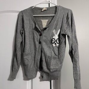 Gray Bunny Button-Front Cardigan Sweater